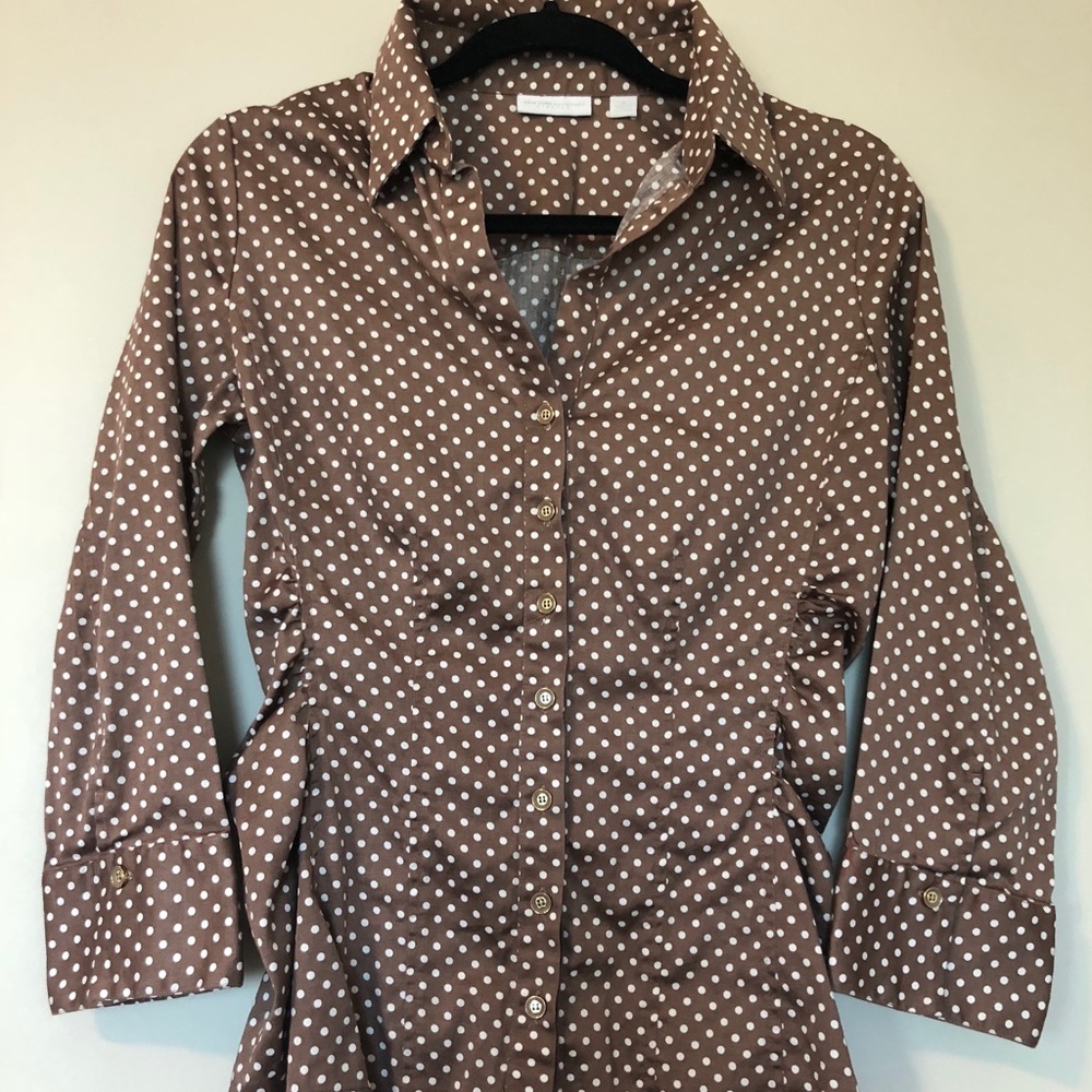 Brown and White Polka Dot Button Down